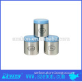 customized stainless steel canister with blue lid